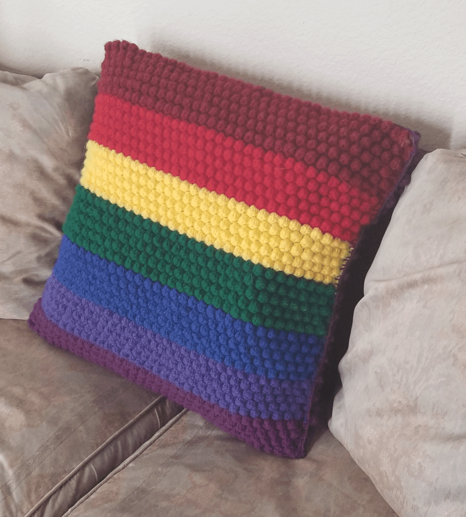 Rainbow Bobble Stitch Cushion 